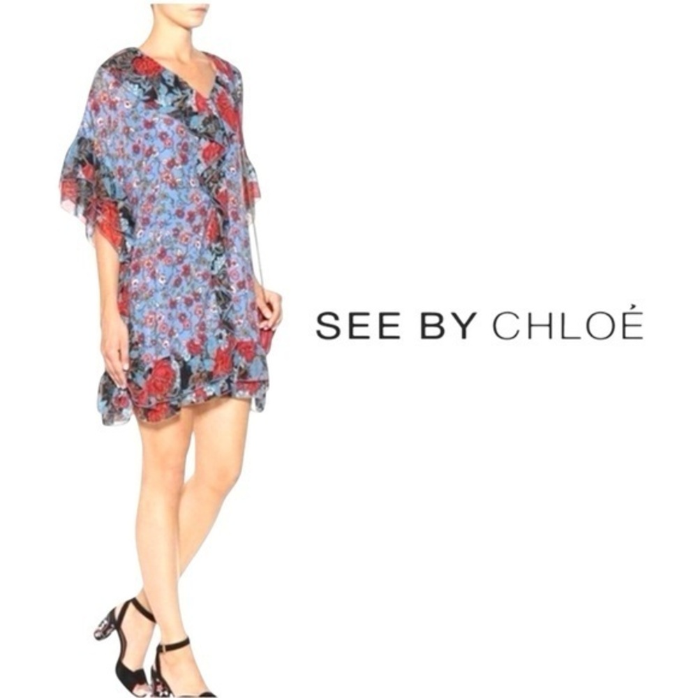 SEE BY CHLOE SILK RUFFLE FLORAL GEORGIA’S GARDEN PRINT DRESS SZ 36 / S / 4
